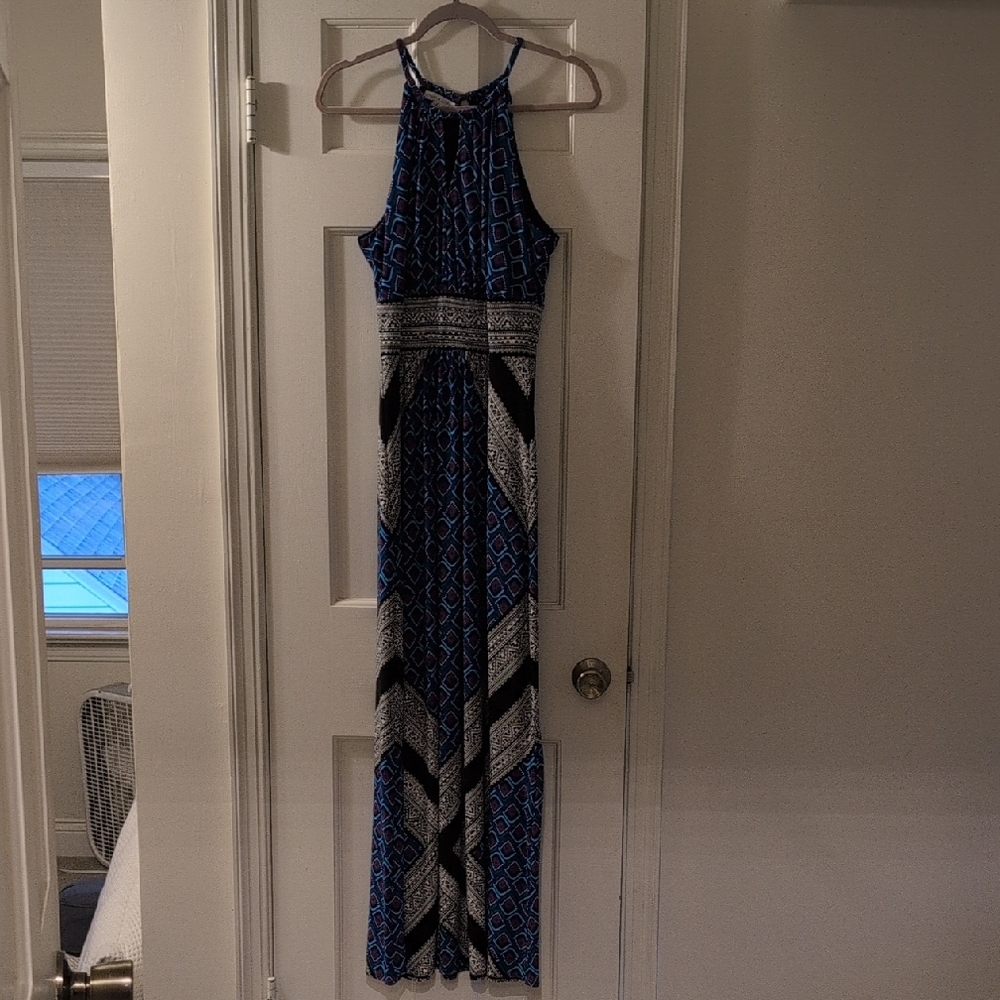 London Times Blue and Black Maxi Dress